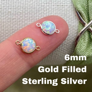 Set of 2 x Opal 14kt Gold Filled or Sterling Silver Synthetic Opal CONNECTOR 6mm - Glitter Sparkle Bezel - Bulk Permanent Jewelry Supply B19