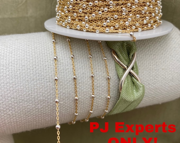 Smaller Mixed Metal 2mm bead Chain 14kt Gold Filled & Sterling Silver Two Tone Chain - Permanent Jewelry - 26 Gauge EXPERTS ONLY - C20