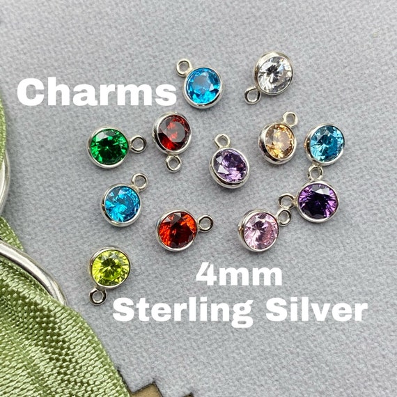 Set of 4mm Sterling Silver Birthstone CHARMS Top Quality AAA Cz