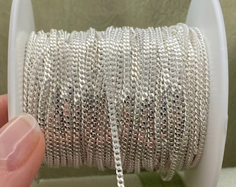 Sterling Silver 2mm Flat Curb Chain - Chain by the Foot - Flat Diamond Cut Curb - Bold Masculine -Permanent Jewelry Chain - C4