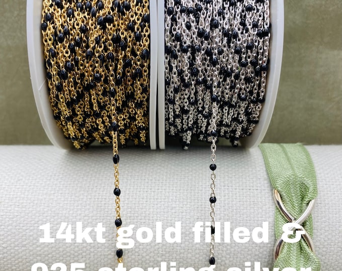 Premium Black 14kt Gold Filled or Sterling Silver Enamel Chains - Colorful Cable Satellite Chain Permanent Jewelry - Dot Enamel Chains E1