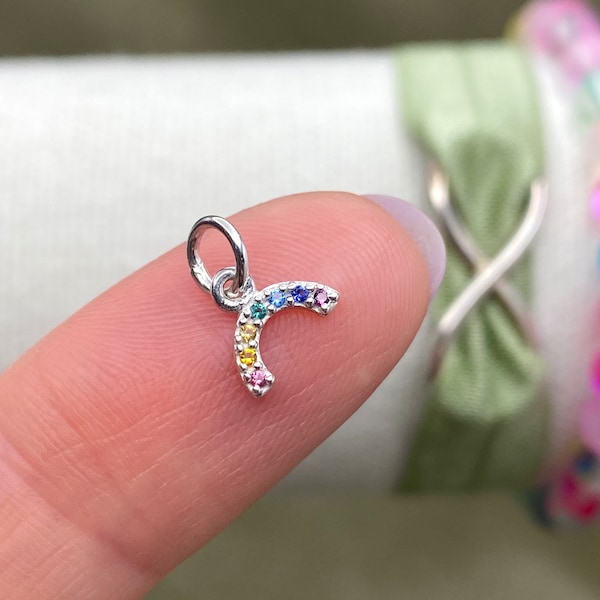 Rainbow Charm - 925 Sterling Silver Tiny Rainbow Charm - Drop for Earring Bracelet or Necklace Fertility LGBT Support  - Bulk Jewelry Supply