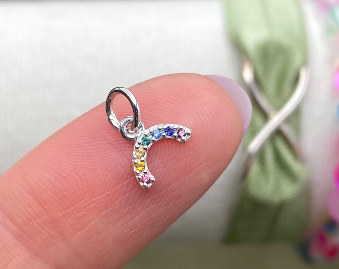 Rainbow Charm - 925 Sterling Silver Tiny Rainbow Charm - Drop for Earring Bracelet or Necklace Fertility LGBT Support  - Jewelry Supply F23