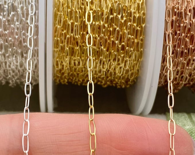 Little Paperclip Chain by the Foot - Sterling Silver, 14kt Gold Filled, Rose Gold Filled Paperclip chain 1.7x4.7mm - Permanent Jewelry C9
