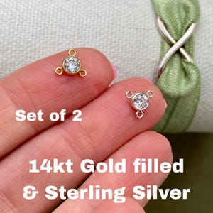 Heldere CZ Y-connectoren, 4 mm - set van 2 - 14 kt gold filled en 925 sterlingzilver - permanente sieraden handketting tussenzet - diamant schakel - B49