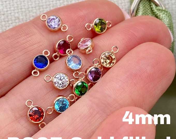 Luxe 4mm Birthstone Connectors Round - ROSE Gold Filled - 3 Pack/12 Pack - Charms for Permanent Jewelry - B41R - Luxe Colors