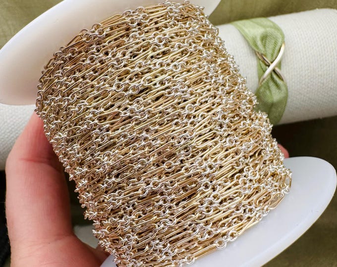 Mixed Metal Long & Short - Chain by the Foot for Permanent Jewelry - Mixed Metal Two Tone 14kt gold filled and Sterling Silver USA Made C37