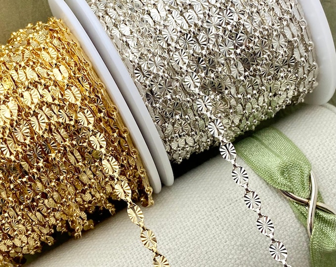 Large Disco Sunburst Chain - Chain by the Foot for Permanent Jewelry - 14kt Gold Filled and Sterling Silver - USA Made - C35