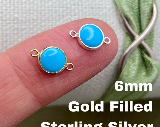 Set of 2 x Turquoise 14kt Gold Filled or Sterling Silver Synthetic Turquoise CONNECTOR 6mm - Light Blue Stone - Permanent Jewelry Supply B22
