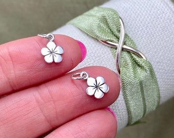 Set of 2 x 925 Sterling Silver Tiny Flower Charms -Floral Drops for Earring Bracelet or Necklace Spring Charm - Wholesale Jewelry Supply F24