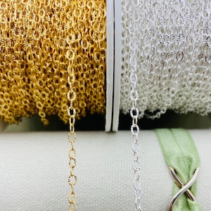 Oval Sunburst Dapped 14kt Gold Filled or Sterling Silver Chain - Patterned Oval Chain for Permanent Jewelry - Bulk Wholesale Chain- C27