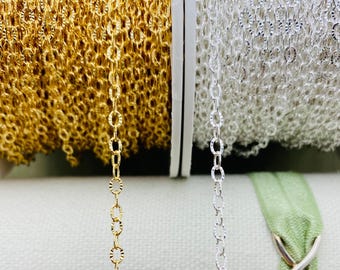 Oval Sunburst Dapped 14kt Gold Filled or Sterling Silver Chain - Patterned Oval Chain for Permanent Jewelry - Bulk Wholesale Chain- C27