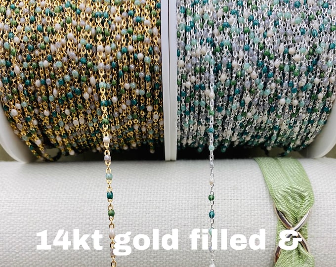 Glacier Premium Pearlescent Colors 14kt Gold Filled or Sterling Silver Enamel Chain - Blue Green White Permanent Jewelry - Dot Enamel E24
