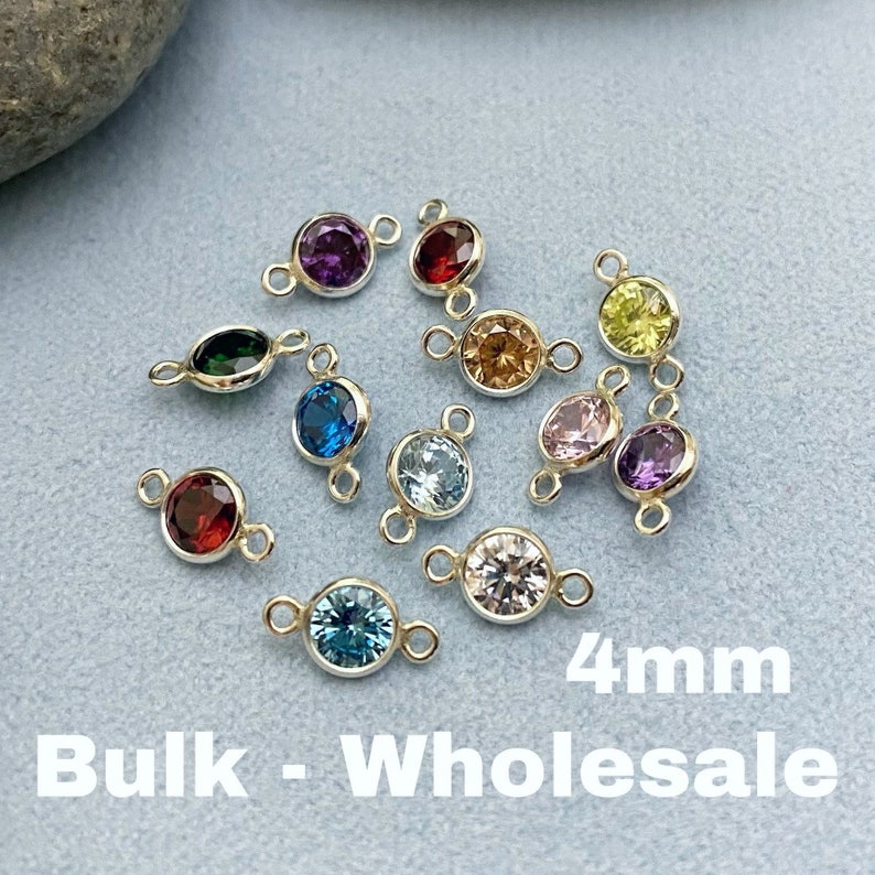 4mm Sterling Silver Birthstone CONNECTOR You Choose Mix & Match Top Quality AAA Cz Bezel Wholesale Permanent Jewelry Supply USA Made image 10