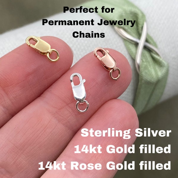 Set of 5 x Lobster Clasps for Permanent Jewelry - 14kt gold Filled or Rose or 925 Sterling Silver - 10.5mm Oval Hook Jewelry Supply USA made