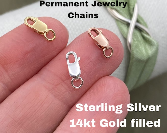 Set of 5 x Lobster Clasps for Permanent Jewelry - 14kt gold Filled or Rose or 925 Sterling Silver - 10.5mm Oval Hook Jewelry Supply USA F10