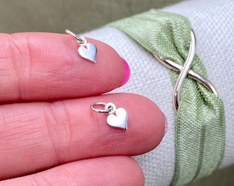 Set of 2 x 925 Sterling Silver Tiny Heart Charms Drops for Earring Bracelet or Necklace Valentines Day Love Charm - Jewelry Supply F29