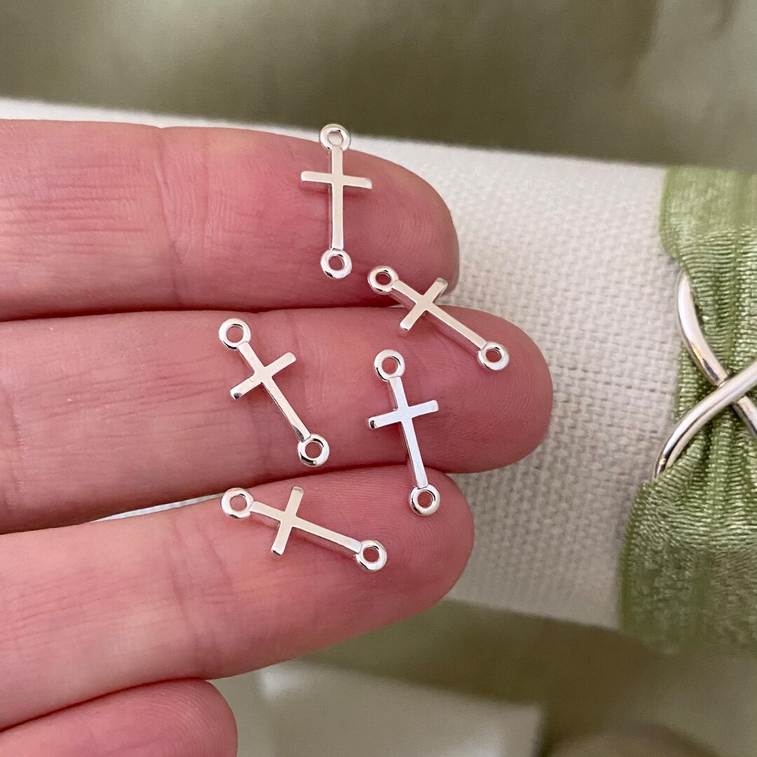 Set of 5 X Sterling Silver Tiny Cross Connectors for Permanent Jewlery