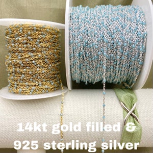 Premium Glitter Blue Enamel - Chain by the Foot - 14kt Gold Filled or Sterling Silver Enamel Chains - Permanent Jewelry - Dot Enamel E18