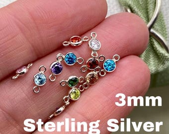 3mm Sterling Silver Birthstone CONNECTORS Tiny - You Choose Mix & Match - Quality AAA Cz Bezel - Wholesale Permanent Jewelry - USA Made B1
