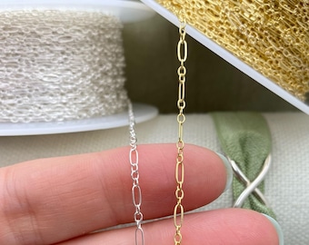 Long & Short Chain - Chain by the Foot - 14kt Gold Filled Flat and Sterling Silver 1.7mm - Great for Permanent Jewelry - USA C3