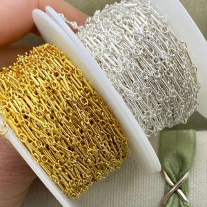 Link & Bar Chain - Chain by the Foot - Sterling Silver or 14kt Gold Filled 0.9mm - Bracelet or Necklace Chain for Permanent Jewelry - USA C7