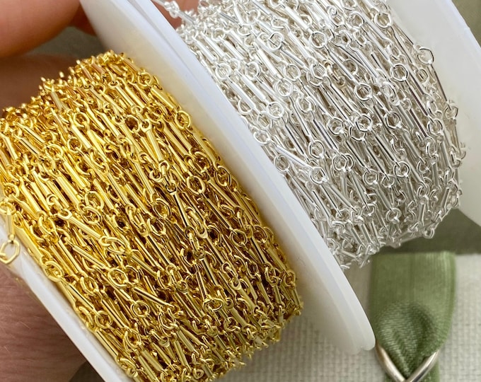 Link & Bar Chain - Chain by the Foot - Sterling Silver or 14kt Gold Filled 0.9mm - Bracelet or Necklace Chain for Permanent Jewelry - USA C7