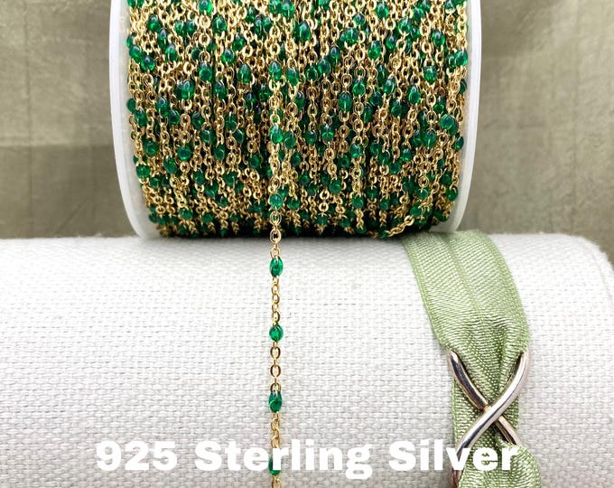 Emerald Green Premium 14kt Gold Filled or Sterling Silver Enamel Chain - Colorful Chain Permanent Jewelry - Dot Enamel E25