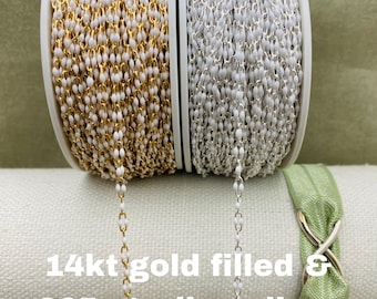 Premium White Enamel - Chain by the Foot - 14kt Gold Filled or Sterling Silver Chains Colorful Chain for Permanent Jewelry - Twin Enamel E10