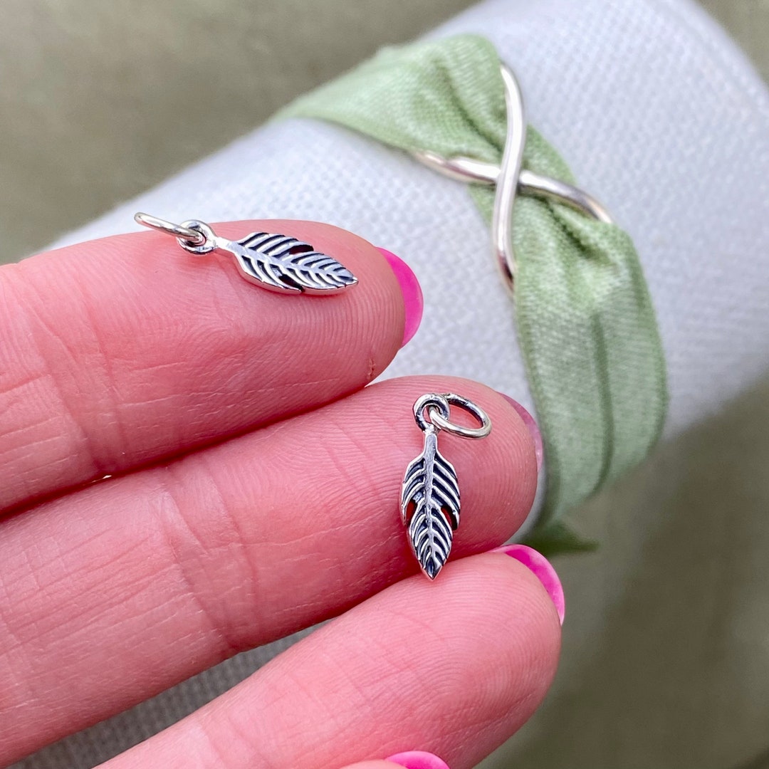 Set of 2 X 925 Sterling Silver Tiny Feather Charms Drops for Earrings