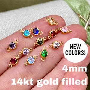 New Luxe Colors - 4mm 14kt Gold Filled Birthstone CONNECTORS - Top Quality Round Cz Bezel - Bulk Permanent Jewelry Supply - USA made B41G