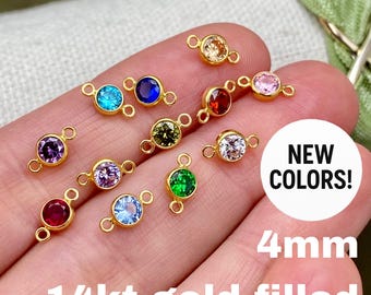 New Luxe Colors - 4mm 14kt Gold Filled Birthstone CONNECTORS - Top Quality Round Cz Bezel - Bulk Permanent Jewelry Supply - USA made B41G