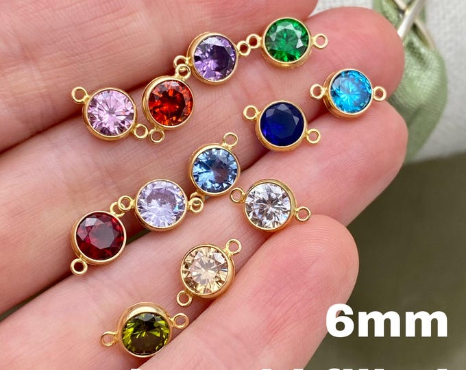 New! 6mm Birthstone Connectors - Gold Filled - Permanent Jewelry Charms - B45G - Luxe Colors
