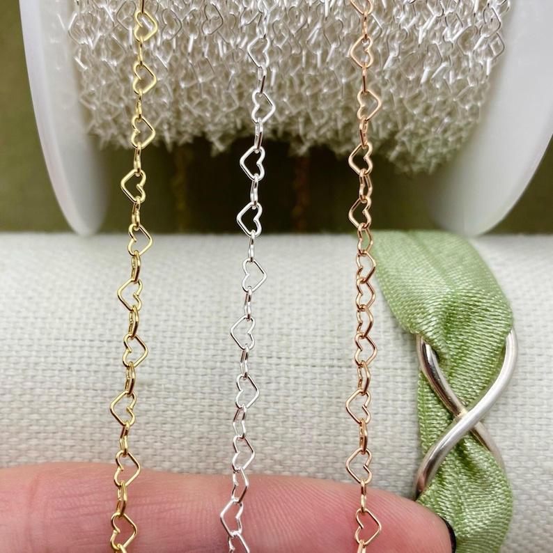 Heart Chain by the Foot - 3.2mm Sterling Silver, 14kt Gold Filled, Rose Gold Filled Heart Chain - Bubble Heart Permanent Jewelry - USA C8 image 1