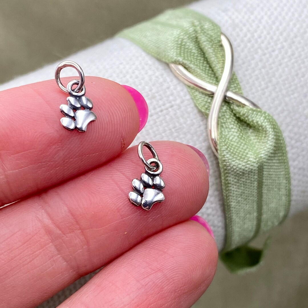Set of 2 X 925 Sterling Silver Tiny Paw Charms Dog Cat Drops for