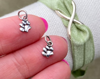 Set of 2 x 925 Sterling Silver Tiny Paw Charms - Dog Cat - Drops for Earrings Bracelet or Necklace Pet Charms - Wholesale Jewelry Supply F31
