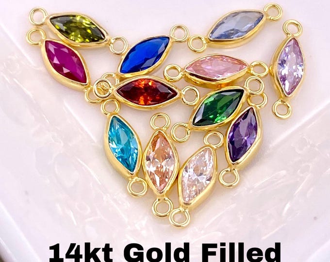 14kt Gold Filled Marquise Shaped Birthstone CONNECTORS - Elongated Oval Cut CZs - You Choose Mix & Match - Permanent Jewelry Supply B34