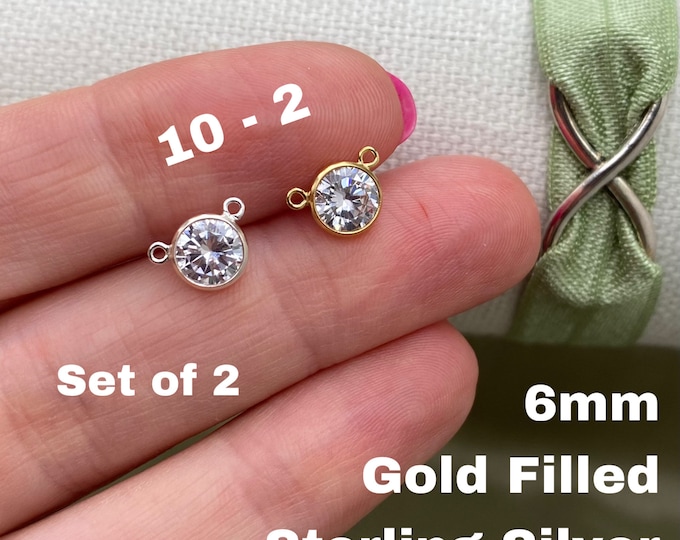 10 - 2 Connectors - Set of 2 x 14kt Gold Filled or Sterling Silver 6mm Diamond - Setting For NECKLACE- Top Quality AAA Cz Bezel - USA B23