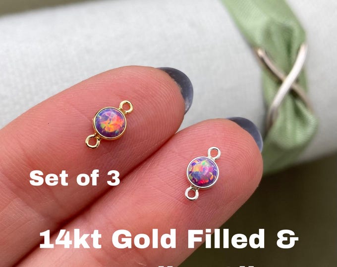 Set of 3 x Unicorn Purple Opal 14kt Gold Filled or Sterling Silver Synthetic Opal CONNECTORS 4mm - Permanent Jewelry Supply - USA Made B15