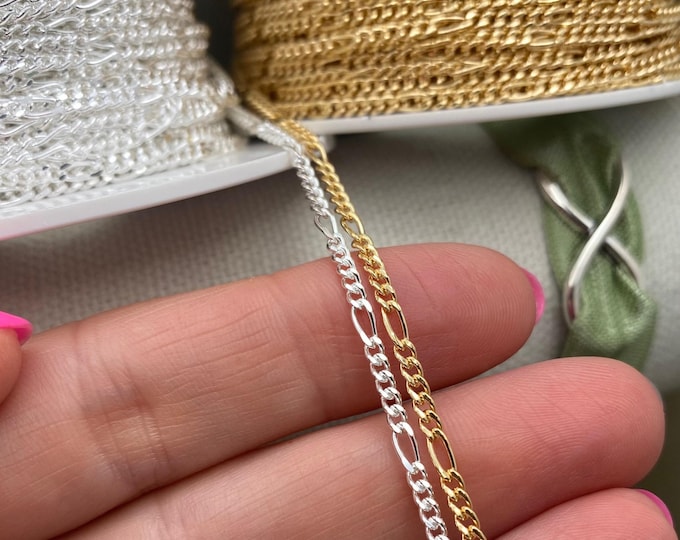 Mid Fig Figaro 2.2mm (Bigger) - Chain by the Foot - Sterling Silver or Gold Filled Figaro Chain 5 + 1 Diamond Cut Permanent Jewelry USA C13