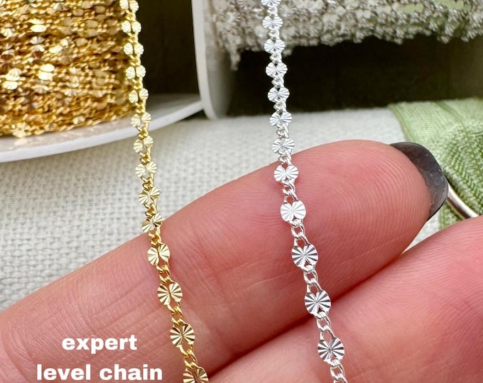 Tiny Twist Sunburst 2.1mm - Chain by the Foot - 14kt Gold Filled or Sterling Silver Chain - Patterned Curb Chain for Permanent Jewelry - C21