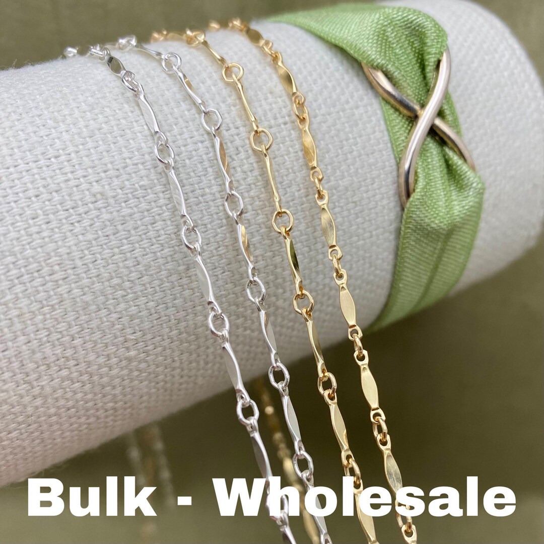 Record Bar Chain Dapped Link & Bar - Chain by the Foot - Sterling Silver or 14kt Gold ...