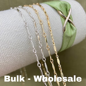 Łańcuszek z ogniwami i prętami w kształcie stójki, wiązany na stopę, ze srebra próby 925 lub 14-karatowego złota, spłaszczony, z ogniwami w kształcie stójki, biżuteria trwała, USA C23