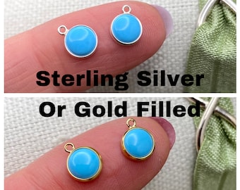 Set of 2 x Turquoise 14kt Gold Filled or Sterling Silver Synthetic Turquoise CHARM 6mm - Blue Bezel for Necklace Earrings Supply - USA B28