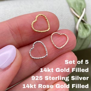 Set aus 5 x Sparkle Herz Verbindern für Permanentschmuck - 14kt Gold Fill, Sterling Silber oder Rosegold - 10 mm Draht Herz - USA F2