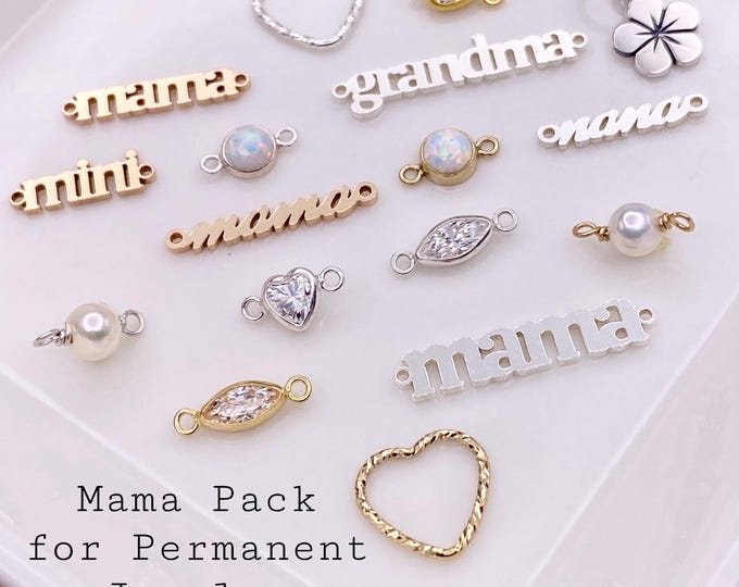 Mama Pack Permanent Jewelry Connector Charms - Set for Bracelets Necklaces - 14kt Gold Filled 925 Sterling Silver - Mothers Day Theme - S11