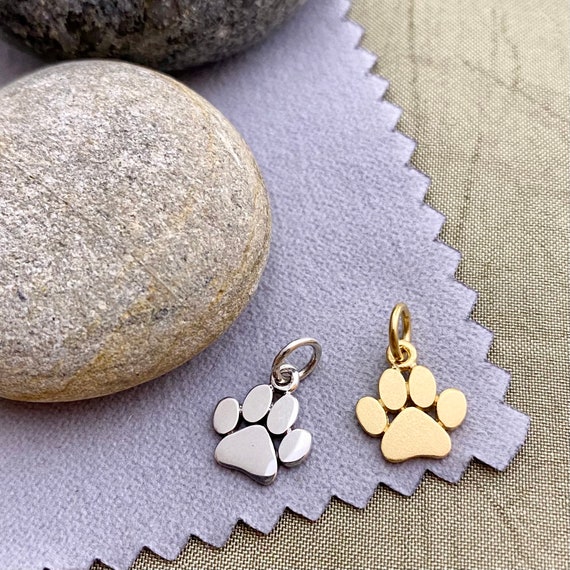 Set of 2 X Paw Charm Sterling Silver 9mm - Flat Paw Print