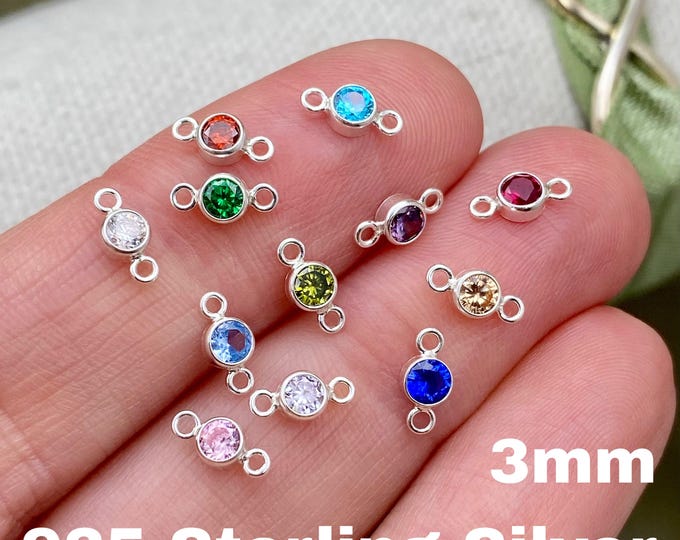 New! 3mm Birthstone Connectors - Sterling Silver - Permanent Jewelry Charms - B44S - Luxe Colors