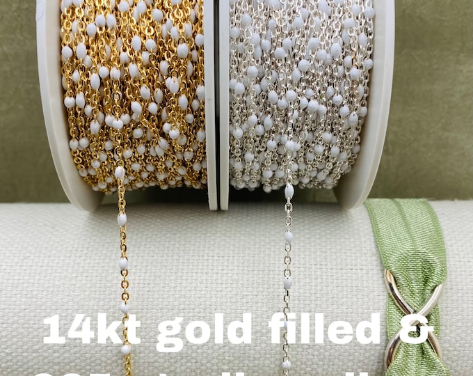 Premium White 14kt Gold Filled or Sterling Silver Enamel Chains - Colorful Cable Satellite Chain Permanent Jewelry - Dot Enamel Chains E2