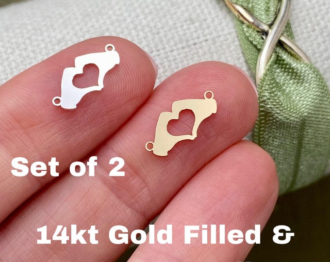 Heart Hands Connectors - 2 Pack - 14kt Gold Filled and 925 Sterling Silver Permanent Jewelry Connectors - L39